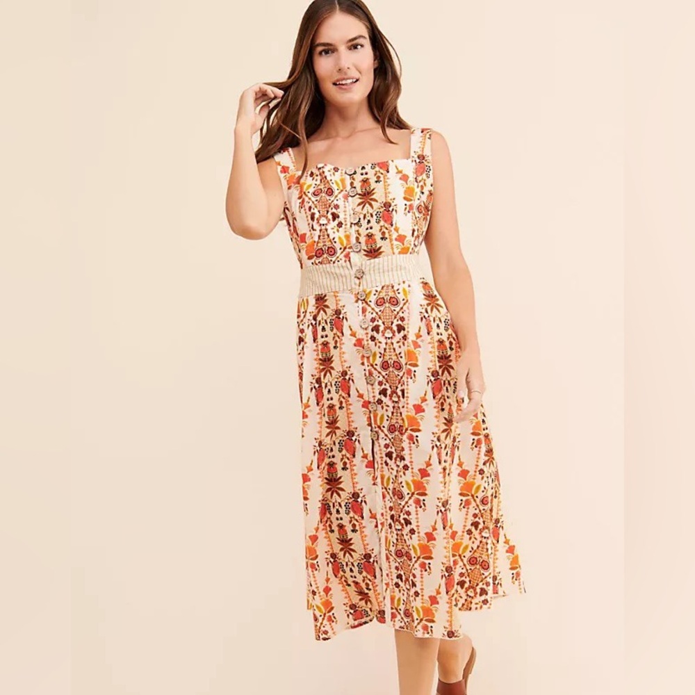 AGUA BENDITA GOLDENROD BUTTON MIDI DRESS